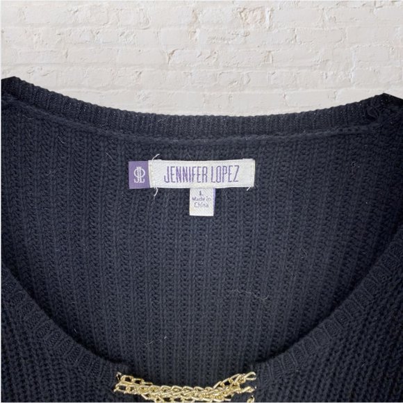 JENNIFER LOPEZ -- Sweater, Short Sleeved, Black, Chain Detail at Neck & Sleeves - Picture 8 of 15
